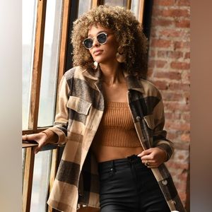 12th Tribe Sierra Plaid Brown Shacket